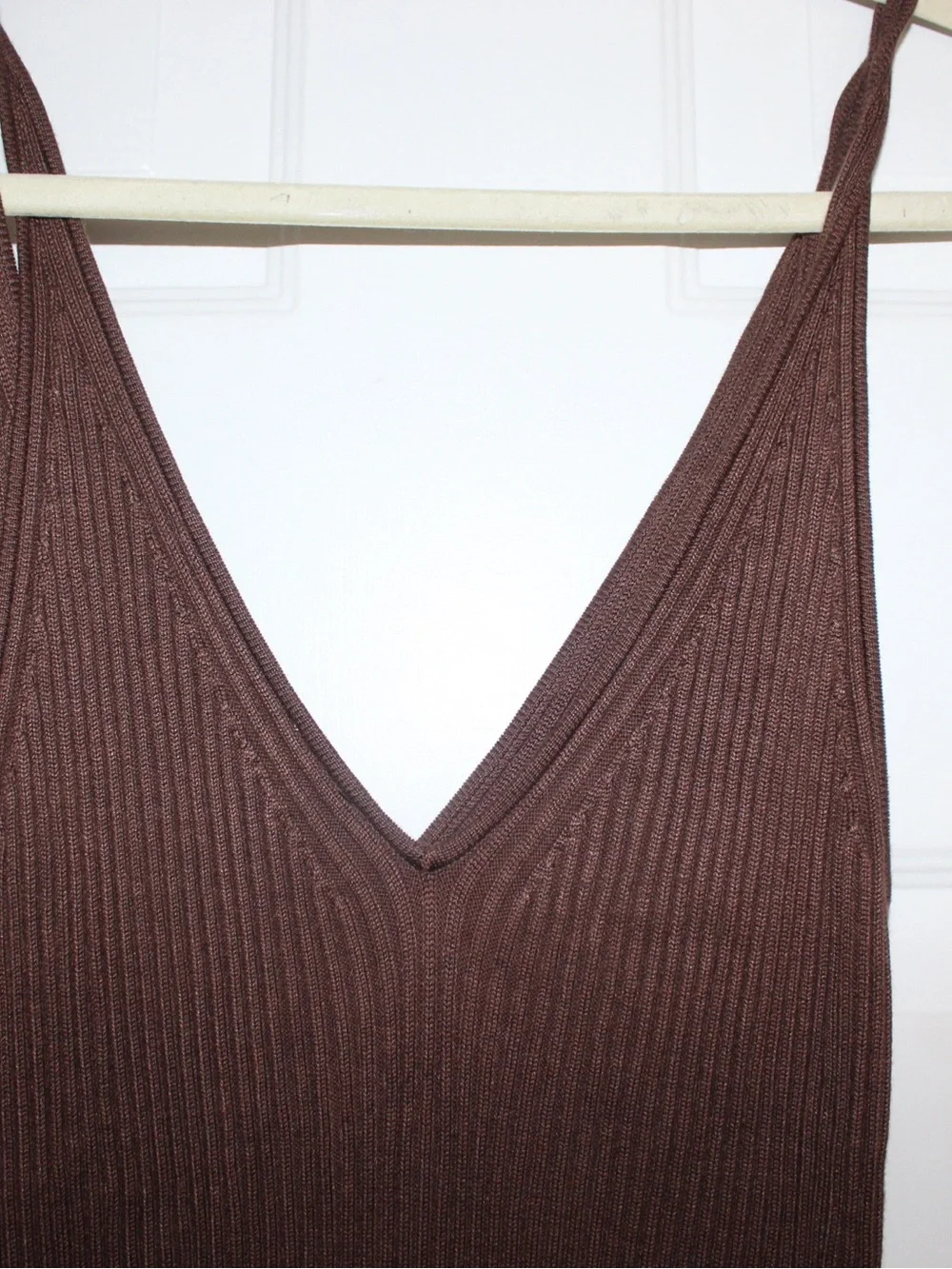 Abercrombie & Fitch Chocolate Brown Ribbed V-Neck Maxi Dress